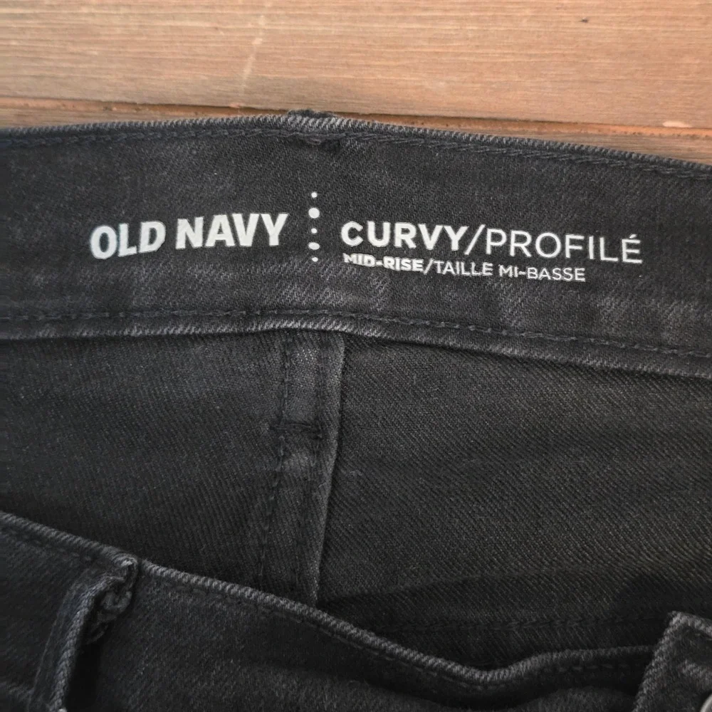 Old Navy Jeans Womens 14Curvy Profile Mid Rise Skinny Black Long Stretch Denim